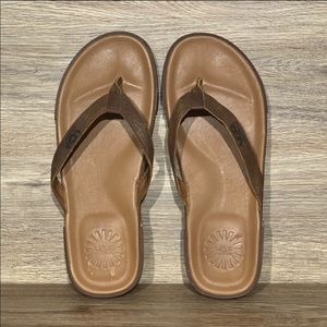 UGG Men’s Brown Leather Flip Flop Sandals Sz- 10